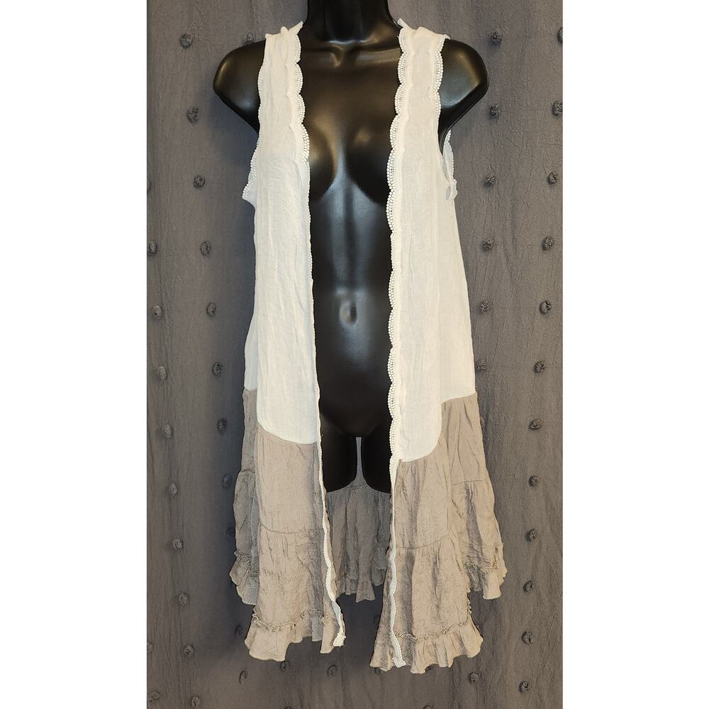 MITTOSHOP Sleeveless Kimono Womens Small Beige Taupe Brown Neutral Boho Festival